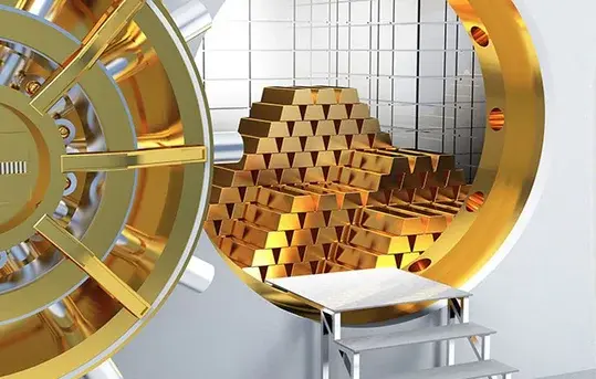 Stacked gold bars in an allocated London vault